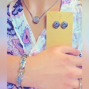 Brighton Celestial Blue Swarovski Crystals 3pc Collection 2 Tone EX COND FIRM
